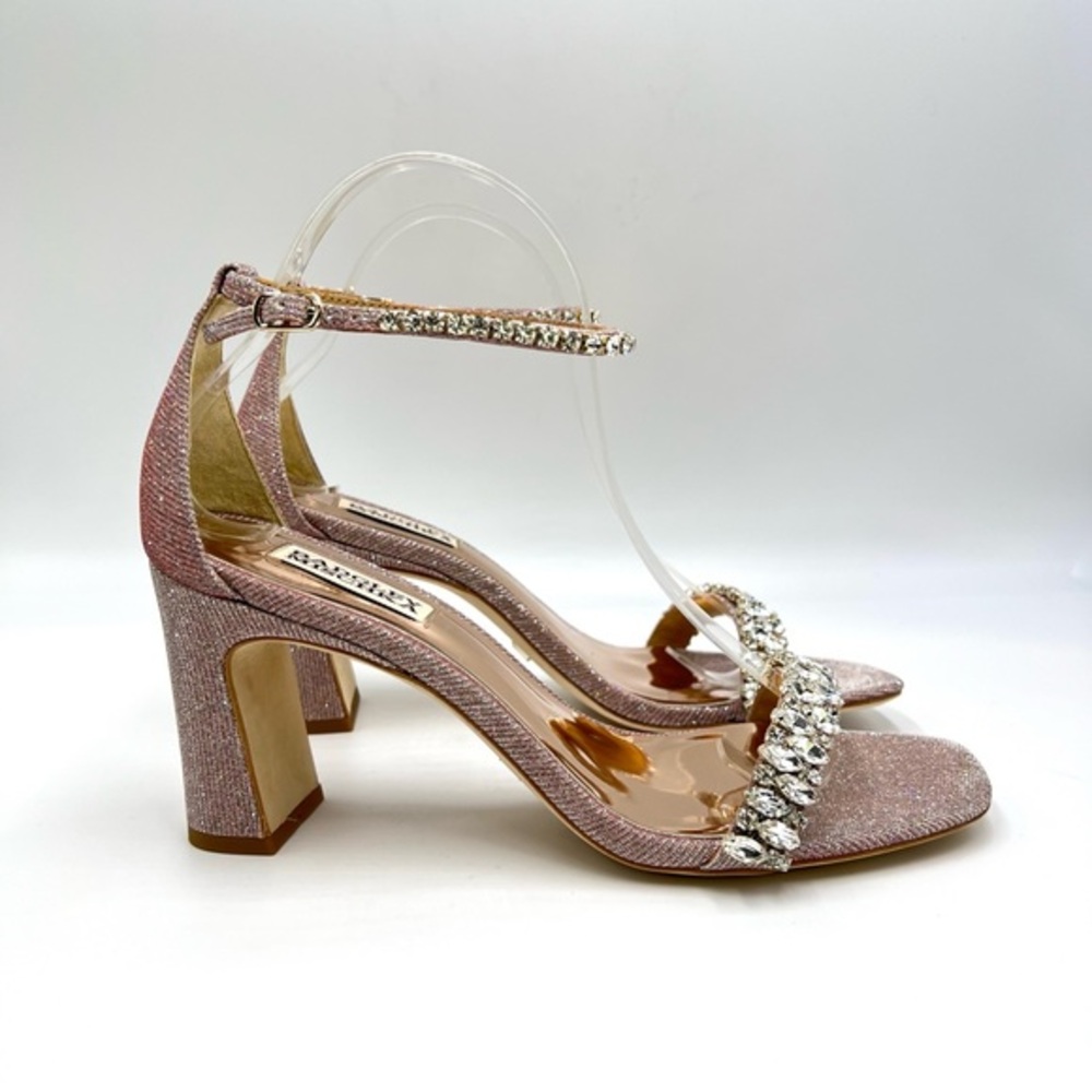 Badgley Mischka Size 8.5 Pink Silver Block Heels Open Toe Dress Sandal Shoes